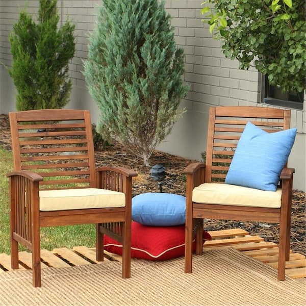 Walker Edison Furniture Acacia Patio Chairs with Cushions, Dark Brown - 18 x 26 x 29 in., 2PK OWC2DB - main